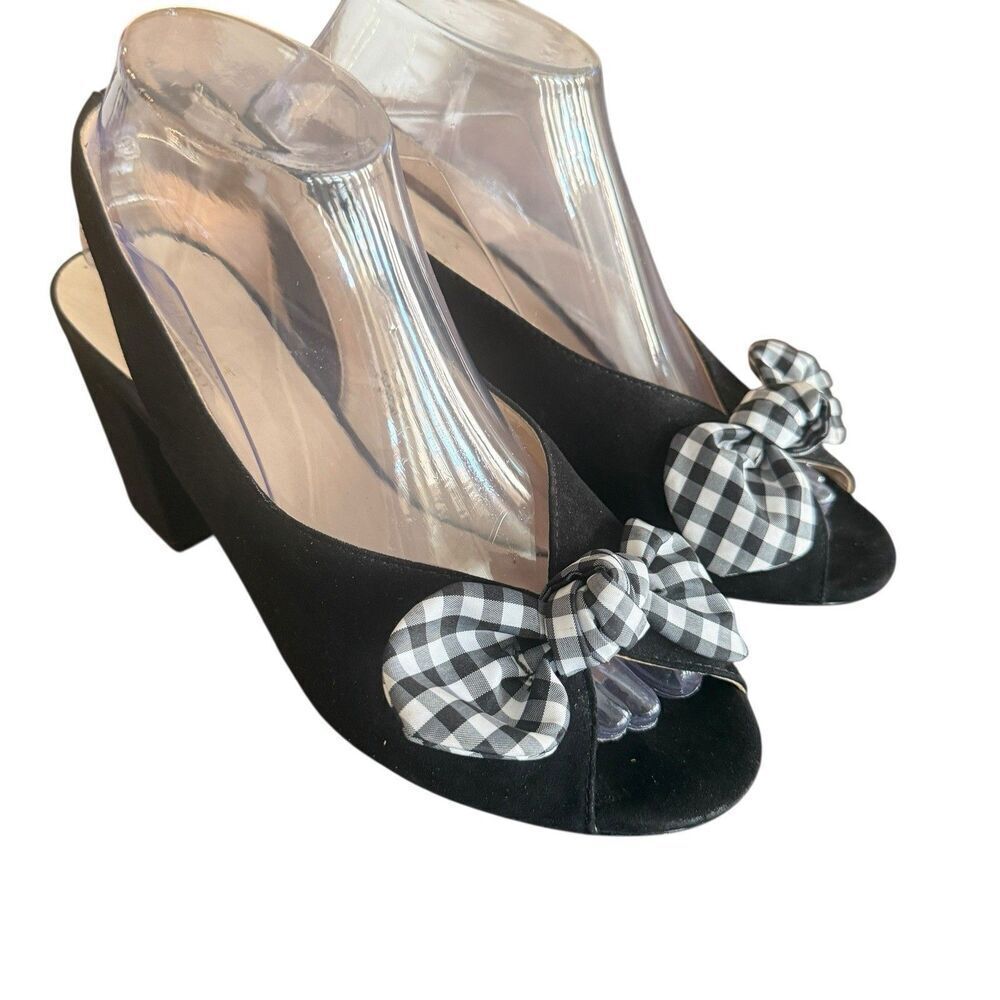 Nine West Gaerwen Gingham Bow Front Slip Back Black Heels Size Womens 8
